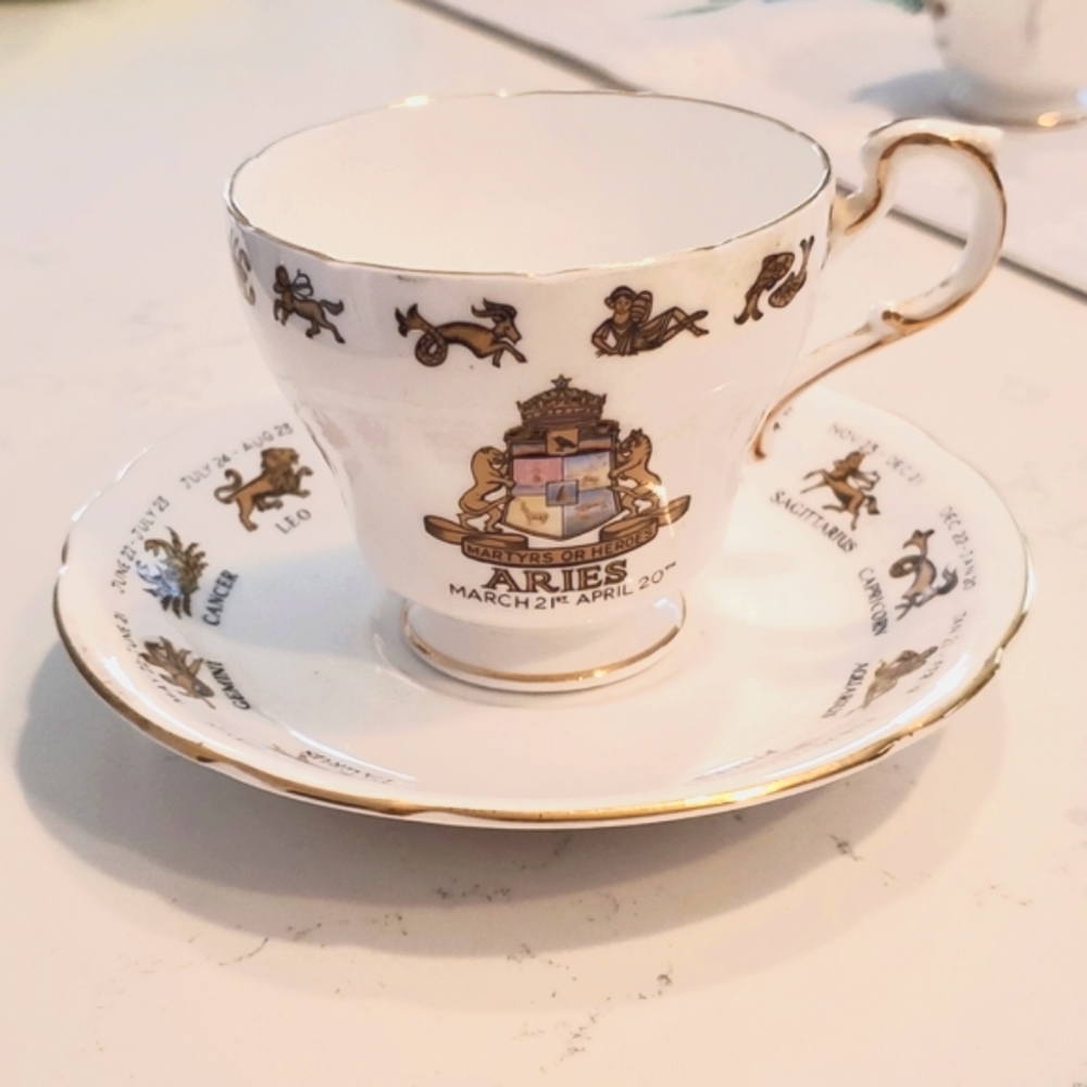 Bone China British Zodiac Aries cup and saucer